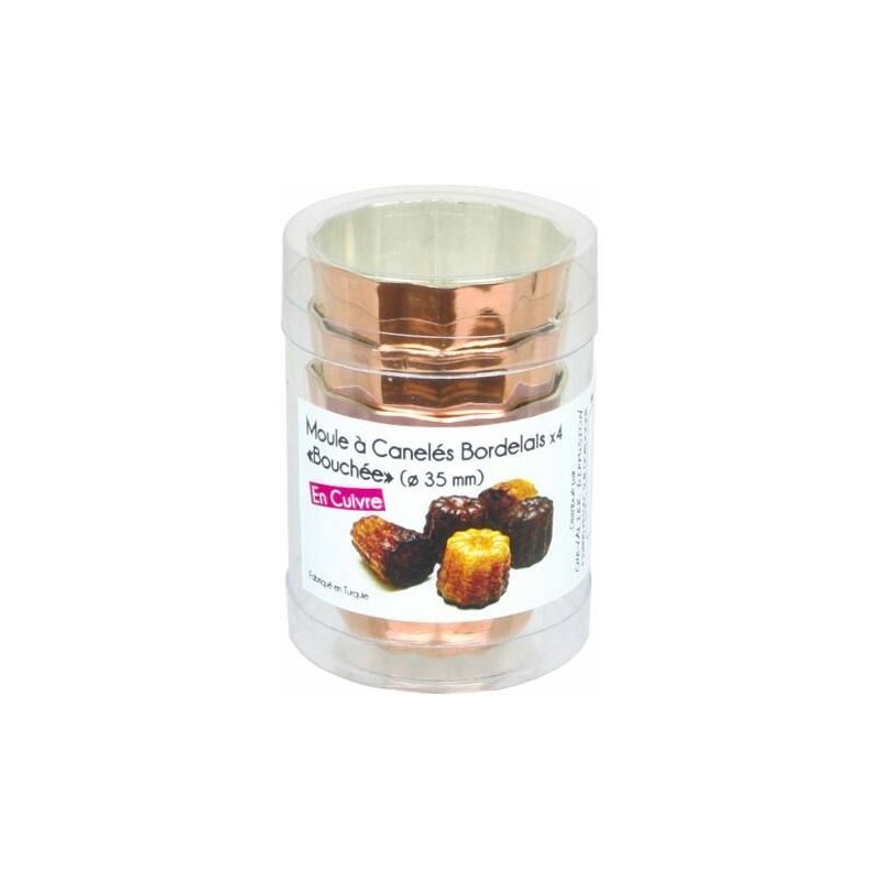 Lot De 4 Moules à Cannelés Grilo En Cuivre étamé - Petit Modèle 3,5 Cm - Pour Pâtisserie Traditionnelle
