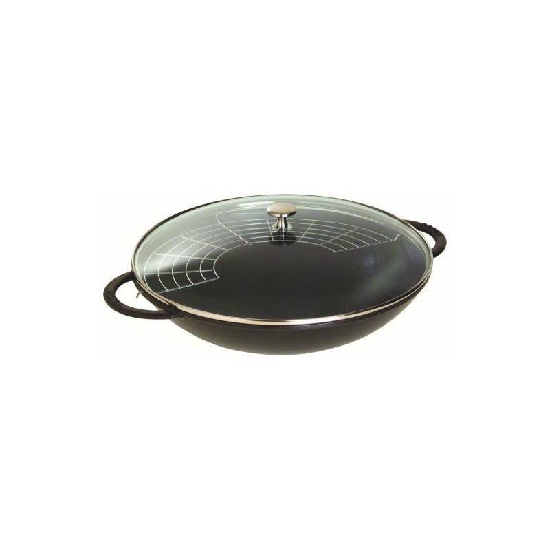 Wok en fonte Staub ø 37 cm noir avec couvercle 