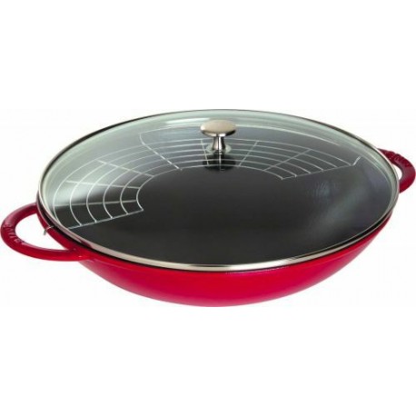 Wok en fonte cerise ø 37 cm avec son couvercle