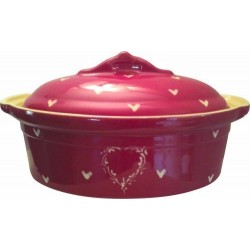 Terrine ovale alsacienne 37 cm gres décor rouge-cœur