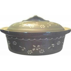 Terrine ovale alsacienne 37 cm gres décor gris-papillon