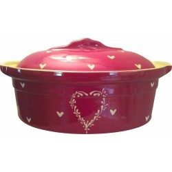 Terrine ovale alsacienne 42cm gres décor rouge-cœur