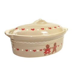 Terrine alsacienne ovale taupe décor Mannele 37,5 cm