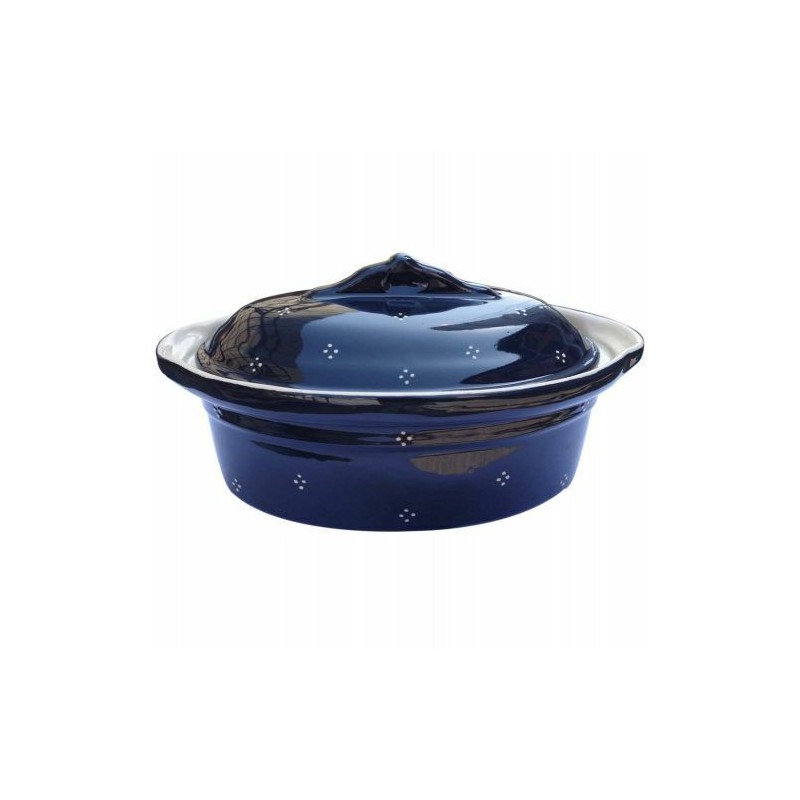 Terrine alsacienne ovale bleue grès décor 4 points 37,5 cm