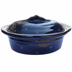 Terrine alsacienne ovale bleue grès décor 4 points 42 cm