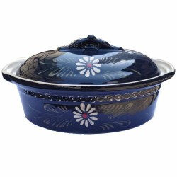 Terrine alsacienne ovale bleue grès décor marguerite 45 cm