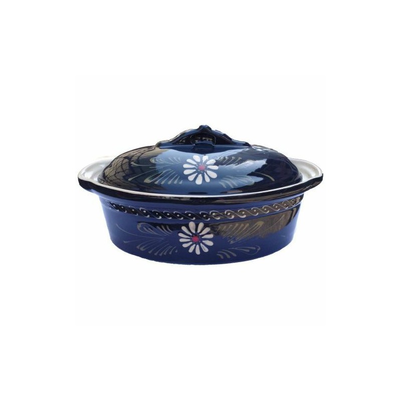 Terrine alsacienne ovale bleue grès décor marguerite 45 cm