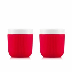 Mug Douro porcelaine avec manchon silicone rouge 0,2 l - set de 2