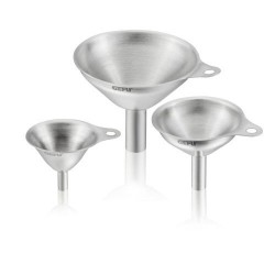 Lot de 3 mini entonnoirs ø 7,5 + 5,5 + 4,5 cm inox