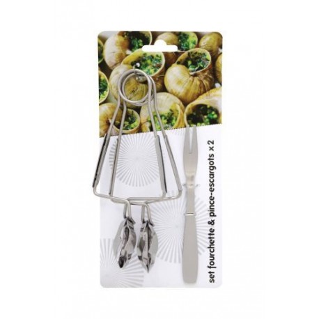 Lot de 2 fourchettes et 2 pinces à escargots inox