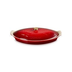 plat à poisson céramique avec couvercle ovale cerise 34 cm