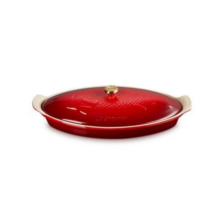 plat à poisson céramique avec couvercle ovale cerise 34 cm