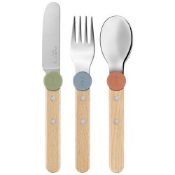 Coffret Le Petit Gourmet couverts clipsables bois et inox