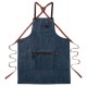 Tablier N°547 coton waxé et cuir bleu marine