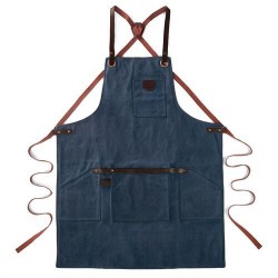 Tablier coton waxé et cuir N°547 bleu marine