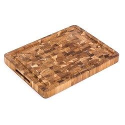 Billot bois debout teck avec rigole 42 x 30,5 x 3,8 cm