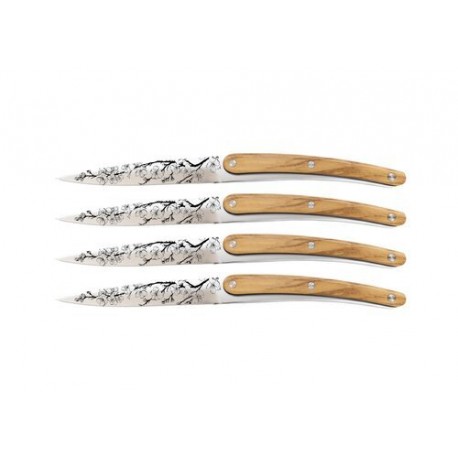 Couteau de table Deejo imitation bois d'olivier Sakura - par 4