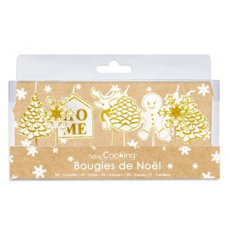 Bougie décoration de Noël dorée - par 8