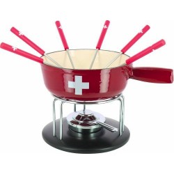 Service à fondue fonte décor croix suisse