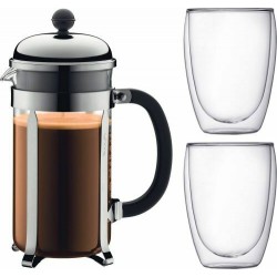 Cafetière à piston inox avec 2 verres 35cl