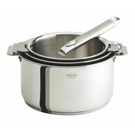 Lot de 3 casseroles Casteline inox avec poignée amovibles