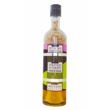 Bouteille empilable sel vinaigre huile thym citron