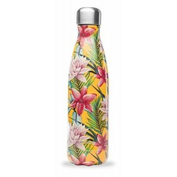 Bouteille isotherme jaune fleurs tropicales 50 cl