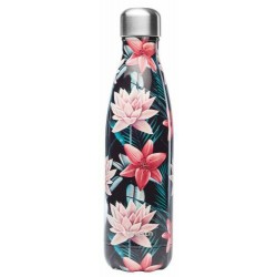 Bouteille isotherme noire fleurs tropicales 50 cl